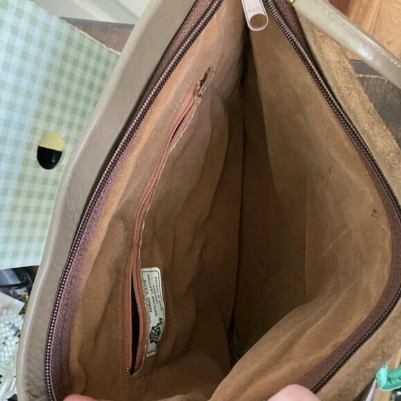 Vintage Mimo Sacs Tan Brown Patchwork Genuine Leather 80s Bag - Picture 8 of 10